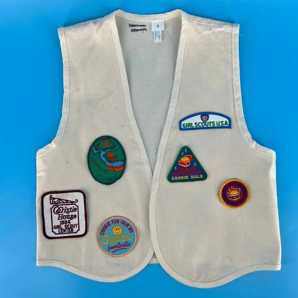 80s Girl Scout vest with embroidered patches 1980s vintage